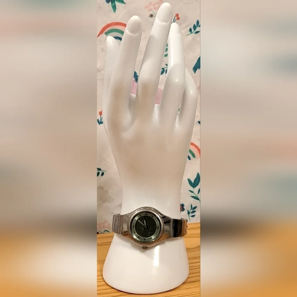 Vintage Fossil JR7859 Silver & Forest Green Analog/Digital Casual Watch Jewelry